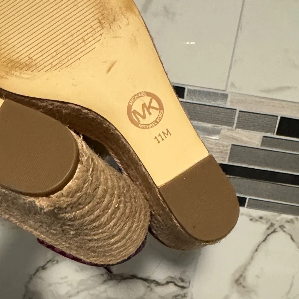 Michael Kors Burgundy and Tan Wedge Sandals - Picture 13 of 16